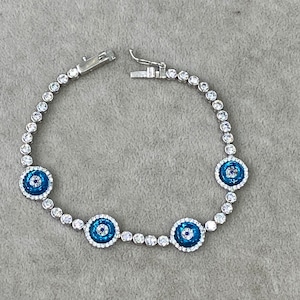 Silver Evil Eye Tennis Bracelet , Blue Evil Eye Bracelet, Tennis Bracelets, Silver Nazar Evil Eye Silver Bracelet, 925k Sterling Silver