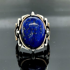Handmade Oval Lapis Lazuli Ring In 925 Sterling Silver - Stone 15x11mm, Sizes H To W, Cocktail Style