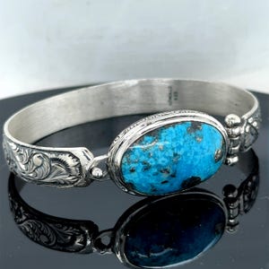 Silver Natural Turquoise Stone Bracelet, Men Turquoise Stone Engraved Bracelet, Handmade Men Bracelet, Father Gift, 925k Silver Bracelet
