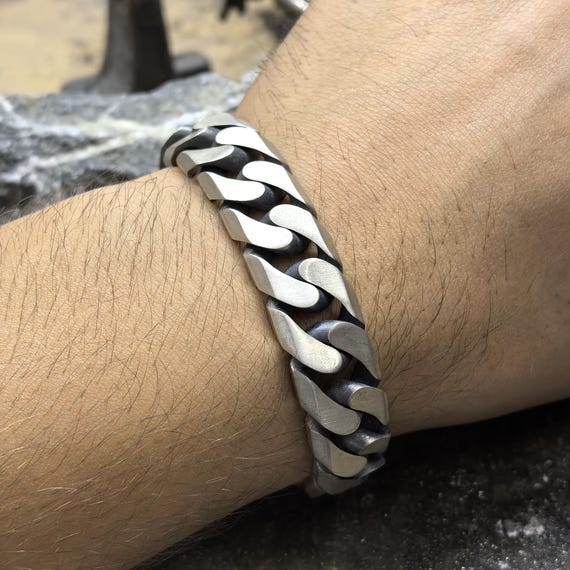 Sterling Silver Curb Bracelet, 10MM Chain Link Bracelet, Heavy Men