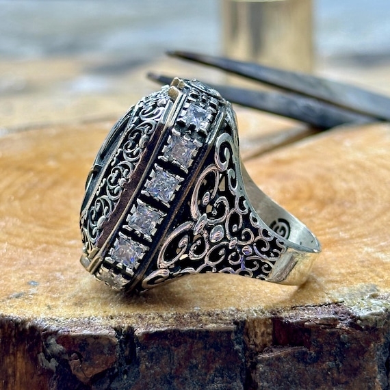 Silver Handmade Double Sword Ring , Large Silver Hz.ali Zulfiqar