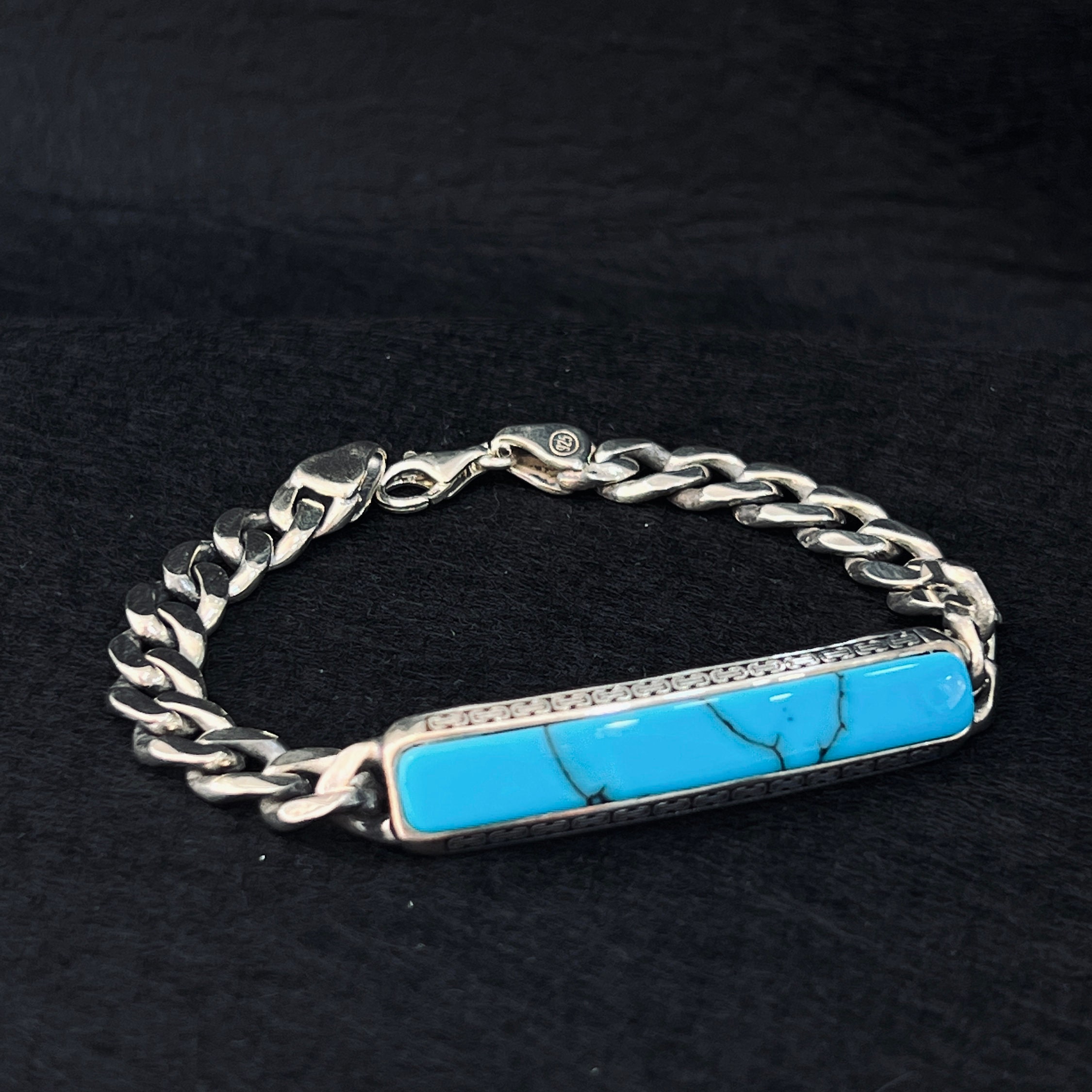 Silver Chain Bracelet , Turquoise Stone Bracelet , Silver