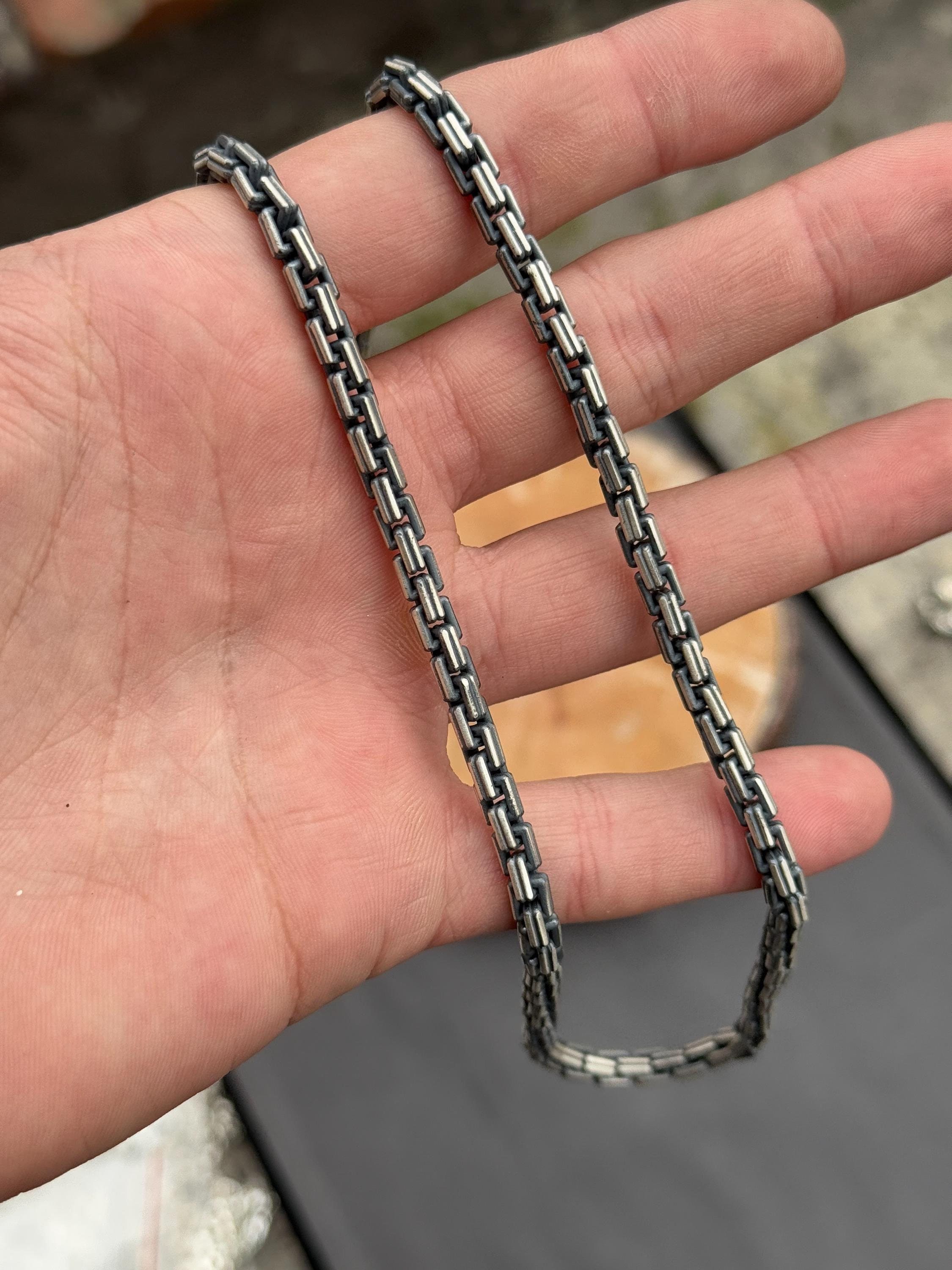 925 Sterling Silver Oxized Box Chain, Men Chain Necklace, Square