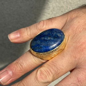 Mens Silver Large Lapis Lazuli Ring, 14k Gold Lapis Ring , Ottoman Style Silver Ring , Blue Lapis Signet Men&#39;s Ring,  925k Sterling Silver