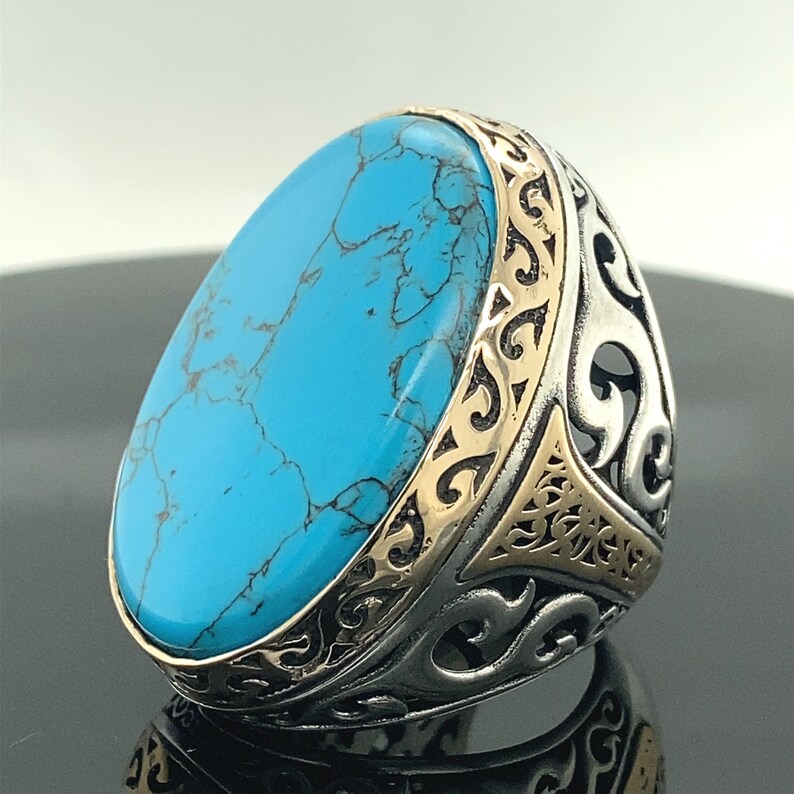 Silver Large Ring Natural Stone Turquoise Ring Turkish - Etsy