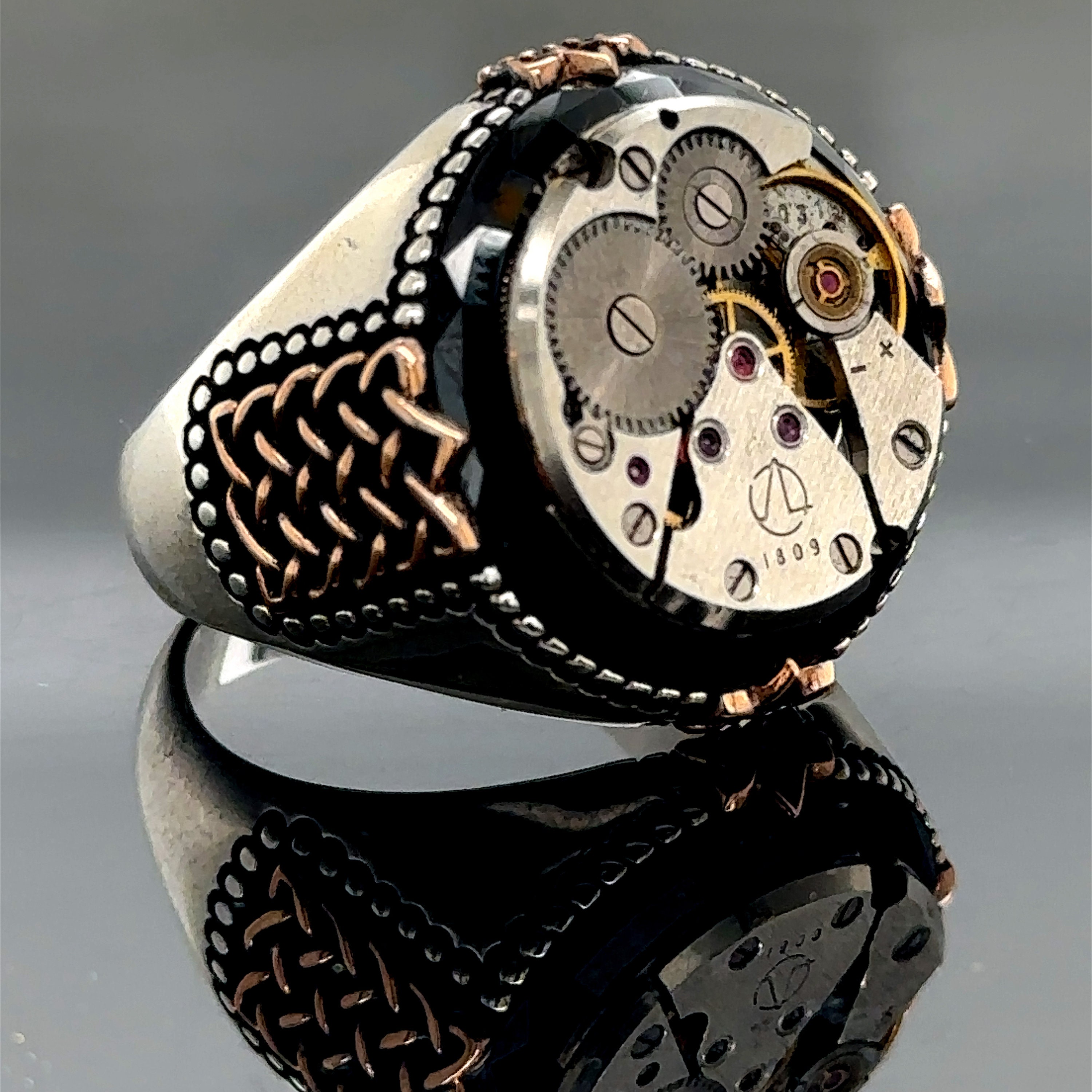 Silver Gear Ring , Watch Mechanism Ring , Swiss Gear Ring , Clock