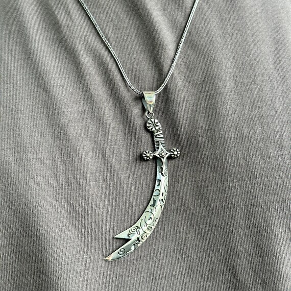 Silver Zulfiqar Sword Necklace , Large Ali Zulfiqar Sword Pendant