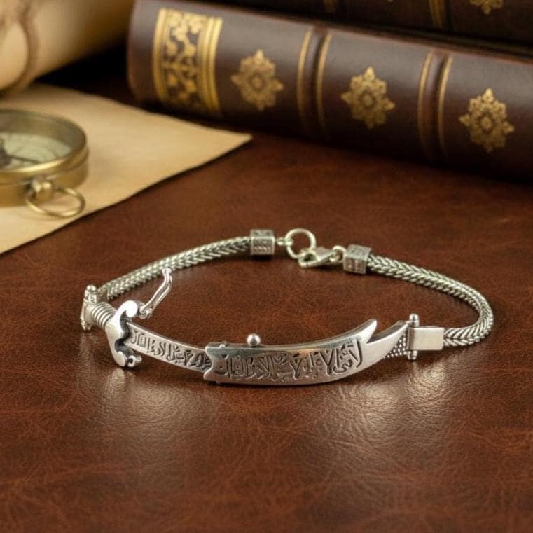 Silver Zülfiqar Sword Bracelet, Foxtail Chain Folding Sword