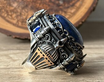 Blue Lapis Lazuli Ring - Silversmith Ring - Lapis Silver  Lapis Lazuli Large Eclectic Silver Artisan Ring, Size 8 (Royal Blue) display picture 1
