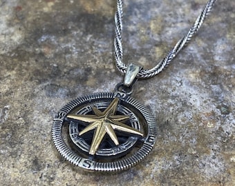 Men Hanmdade Compass Necklace,North Arrow Necklace, Compass Pendant ,North Star Necklace,Silver Mens 925k Sterling Silver Necklace