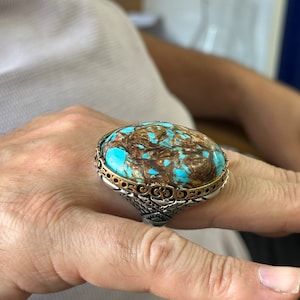 Mens Turquoise Handmade Ring , Silver Large Turquoise Gemstone Ring, Men Sterling Silver Ring, Ottoman Jewelry, Gift for Him, 925K Silver