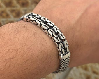 925 Sterling Silver King Chain Bracelet, Byzantine Chain and