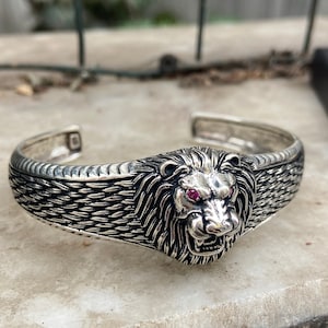 Man Lion Bracelet , Liond Head Bracelet , Wild Lion Bracelet , Silver Handmade Bracelet , Unisex Bracelet ,  925k Sterling Silver Bracelet