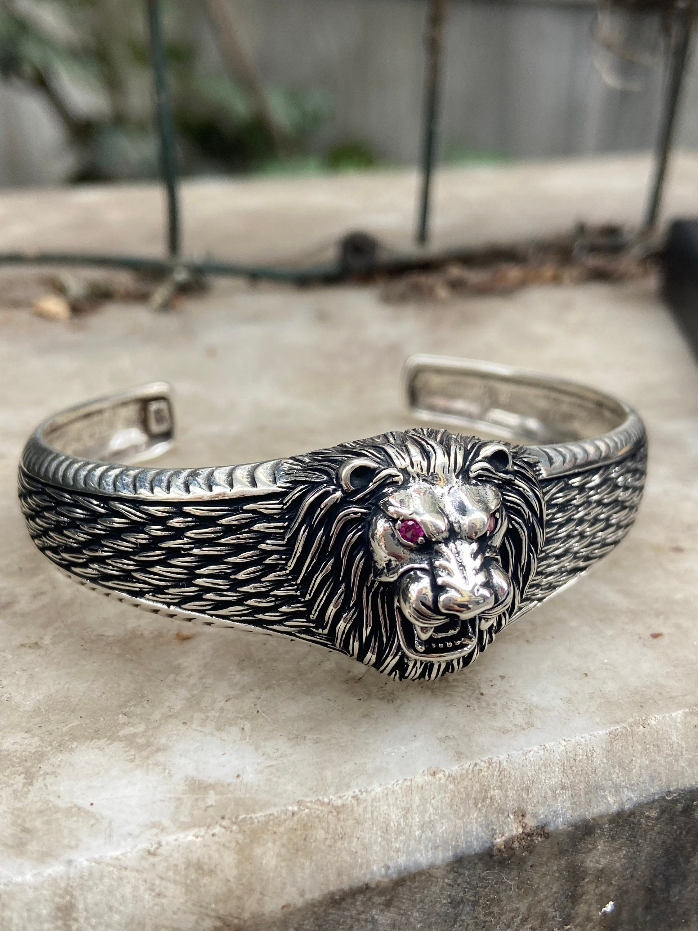 Sterling Silver Lion Head Cuff Bracelet