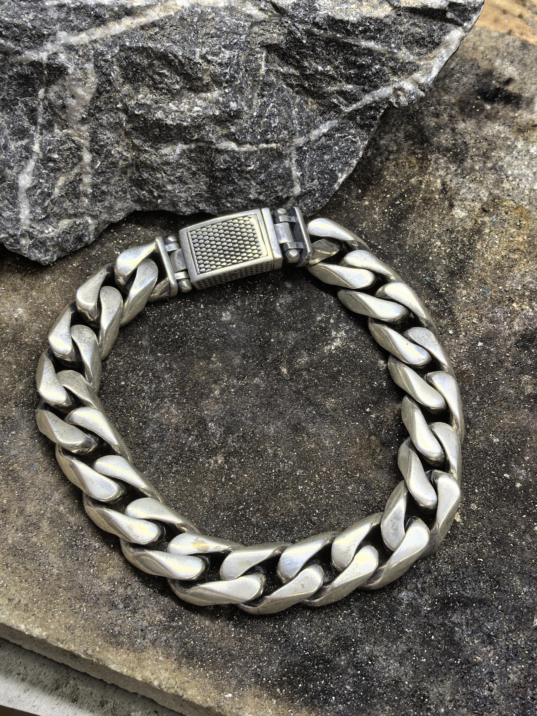 Men Silver 12mm Chain Bracelet, Heavy Thick Chain Bracelet, Men