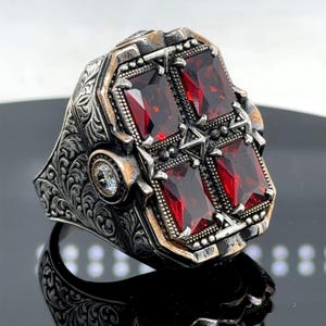 Men Handmade Ruby Stone Large Ring, Ottoman Style Men Ring, Unique Big ...