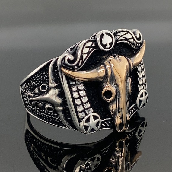 Bague taureau chevaliere tete de taureau en argent bague animal sauvage faite main bague homme taureau en argent bague en argent sterling 925 carats Etsy France