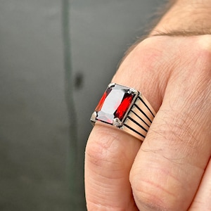 Silver Ruby Stone Ring , Man Handmade Silver Ring , Minimal Ruby Ring , Father Day Gift , Ottoman Style Ring , 925k Sterling Silver Ring