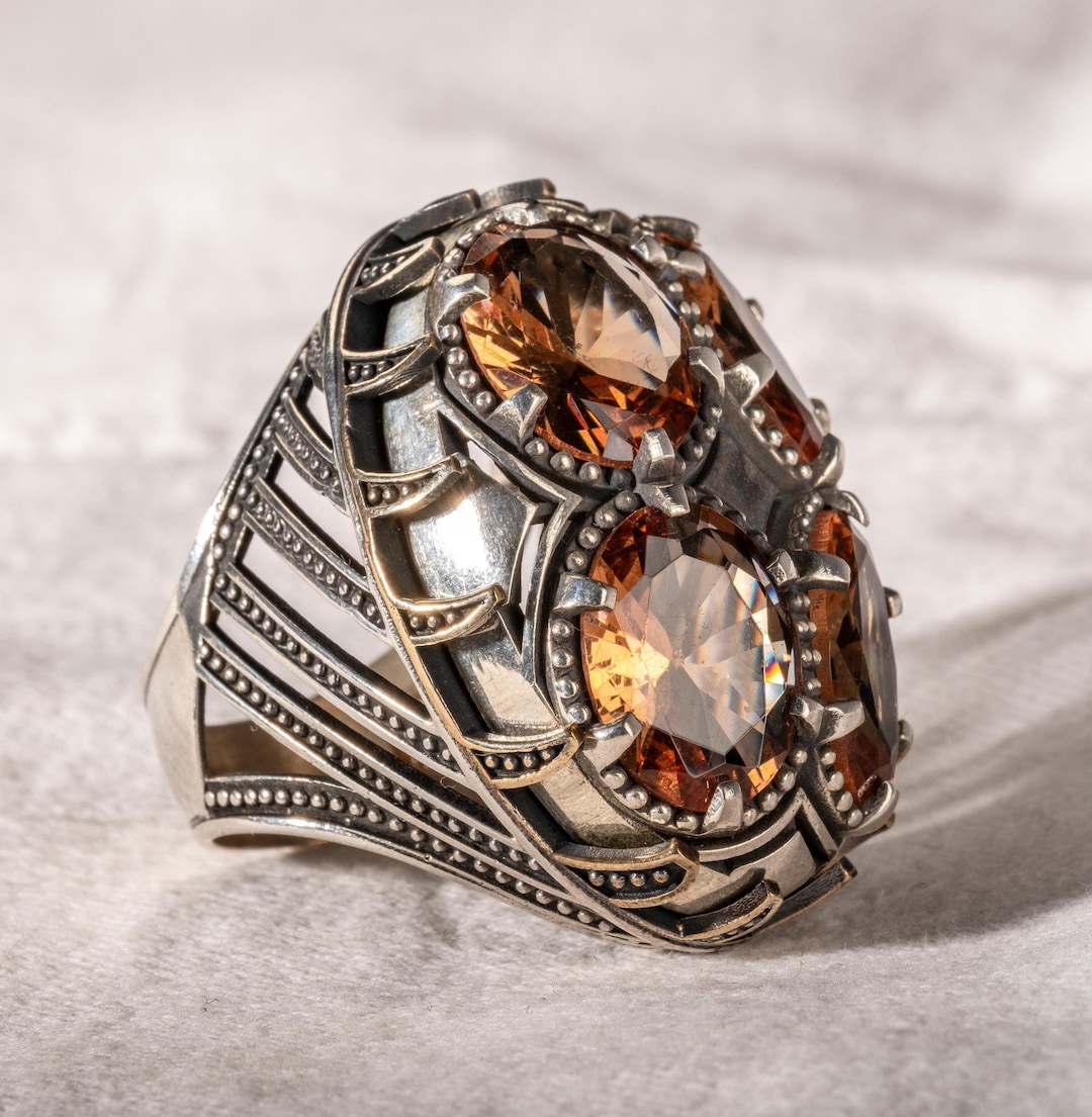 Unique Rings For Men Men Handmade Large Ring , Large Unique Sultanite Stone Ring, Turkısh ...