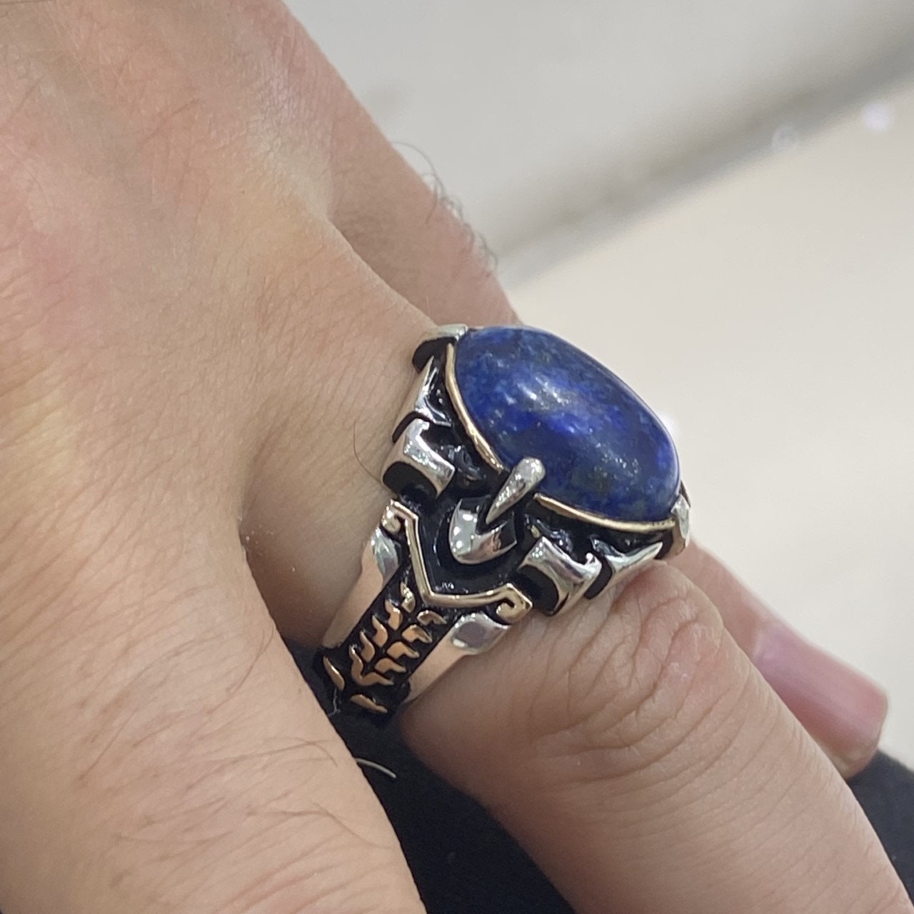 ラピスラズリリング、トルコ製ハンドメイドラピスリング、ブルー
