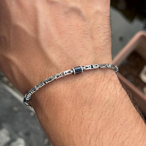 925 Silver Emerald Stone King Chain Bracelet, Gemstone Byzantine 5MM ...