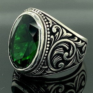 Men Handmade Ring , Green Stone Ring , Emerald Stone Ring , Sterling ...