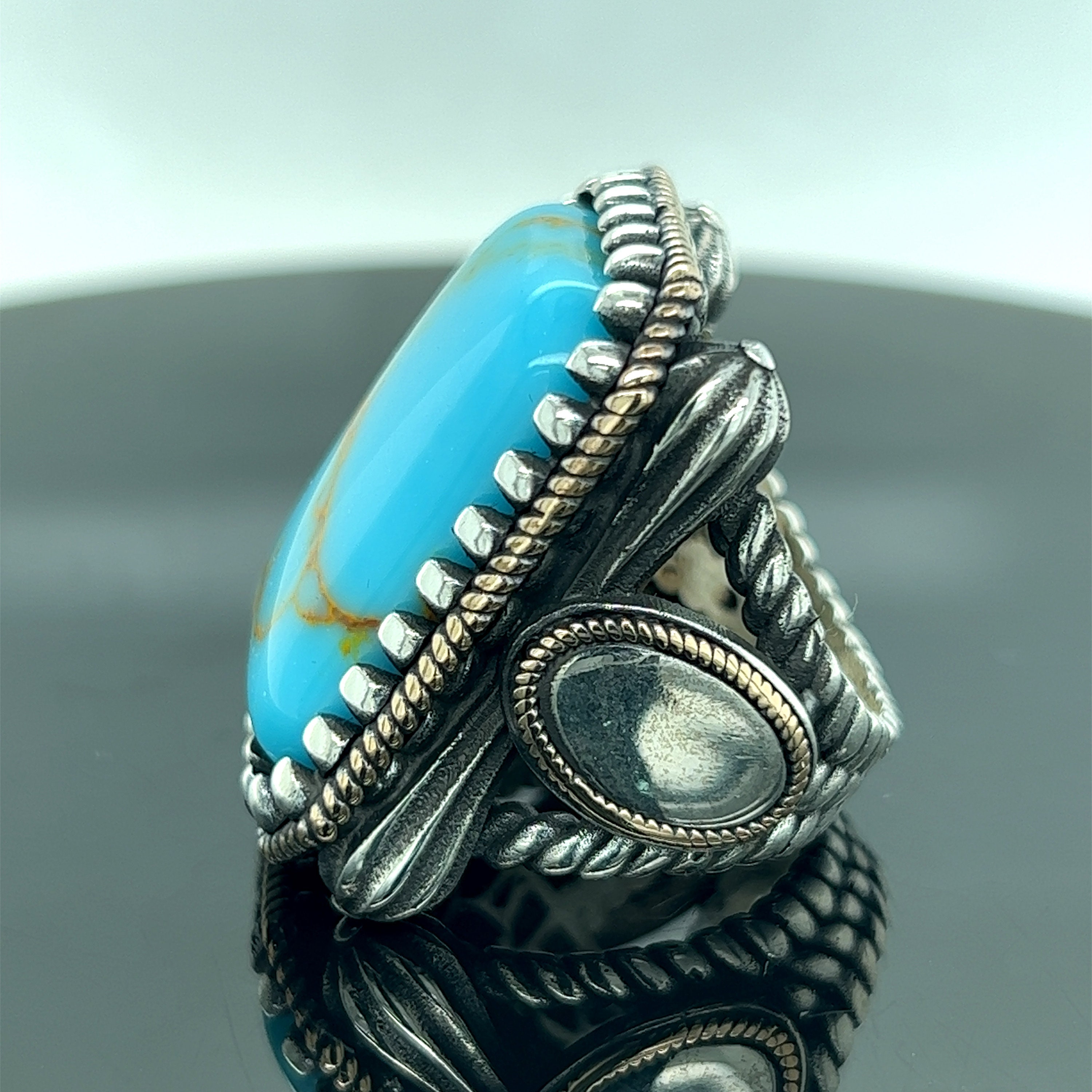 Solid 925 Sterling Silver Men's Ring With Turquoise Stone - Size 11, Made In Thailand - View #6
