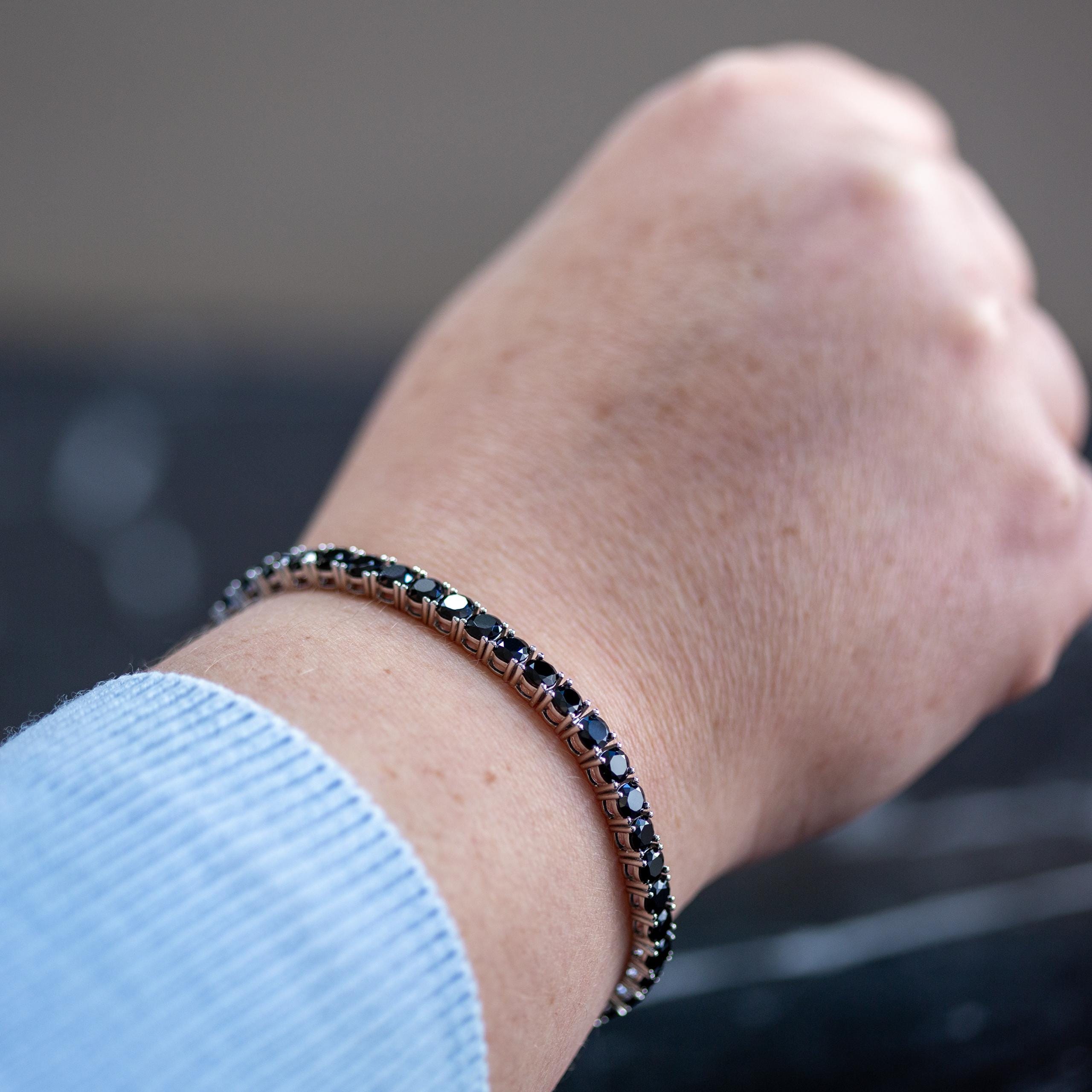 シルバー 5mm ブラックダイヤモンド テニスブレスレット、メンズ