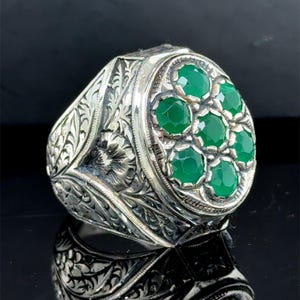Men Silver Jade Stone Ring, Ottoman Style Silver Ring, Natural Jade Stone Ring, Large Engraved Men Ring, Handmade Silver Ring, Men Gift