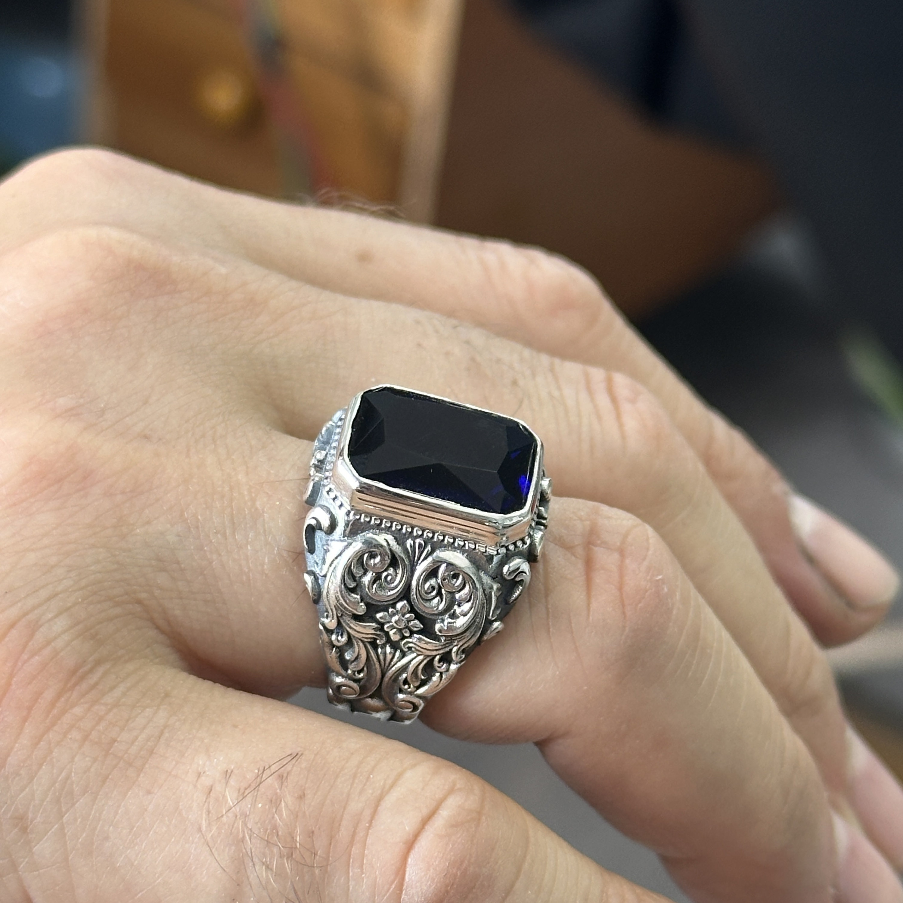 Bague Argent Sterling 925 Saphir Bleu Ovale - Bijou Fait Main Inde - Neuf Avec Défauts