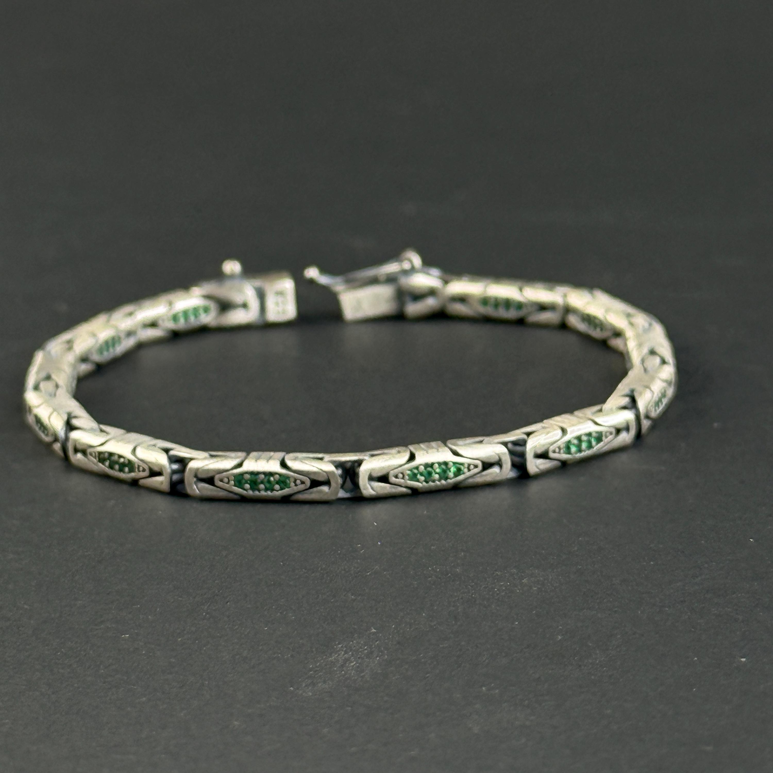 925シルバーエメラルドストーンキングチェーン、5MMスクエアビザンチン