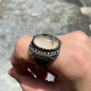 Men Handmade Ring, Yemen  Agate Ring,  Large Agate Stone Ring , Ottoman Style Ring , 925k Sterling Silver Ring , Gift For Her