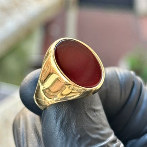 Gold Agate Signet Ring , Red Agate Stone Minimal Ring , Classic Ring , Silver Natural Gemstone Ring , Husband Gift , 925k Sterling Silver