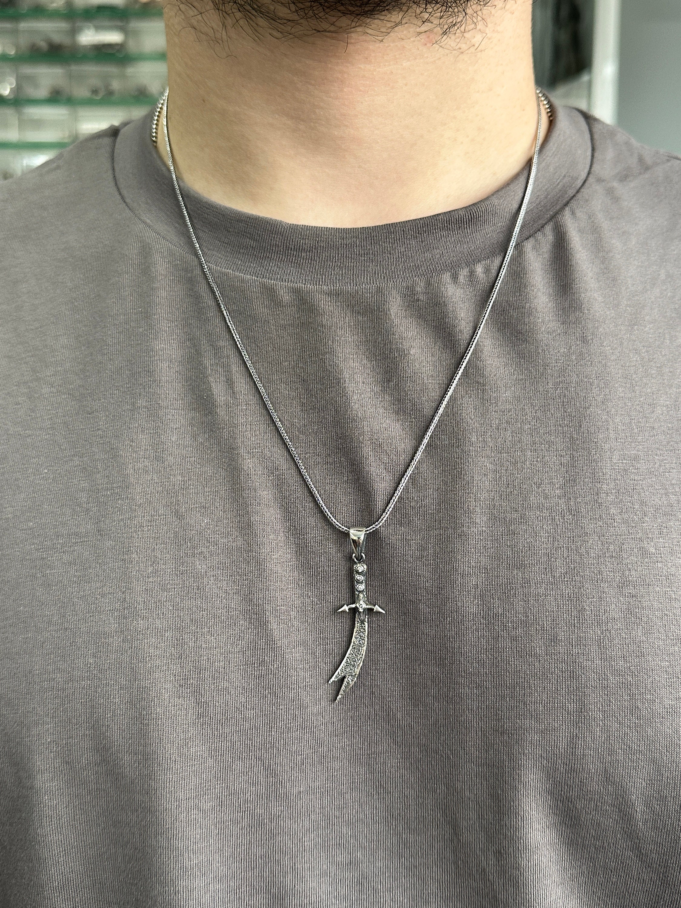 Buy Silver Zulfiqar Necklace , Silver Sword Pendant, Handmade 925