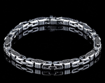 925 zwarte onyx stenen koningsarmband, handgemaakte 5 mm Bali Byzantijnse armband, onyx Bali-kettingarmband, massief sterlingzilveren ketting