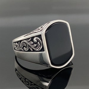 Silver Modern Ring , Onyx Stone Ring , Classic Style Elegant Ring , Black Onyx Ring , 925k Sterling Silver Ring , Gift For Him