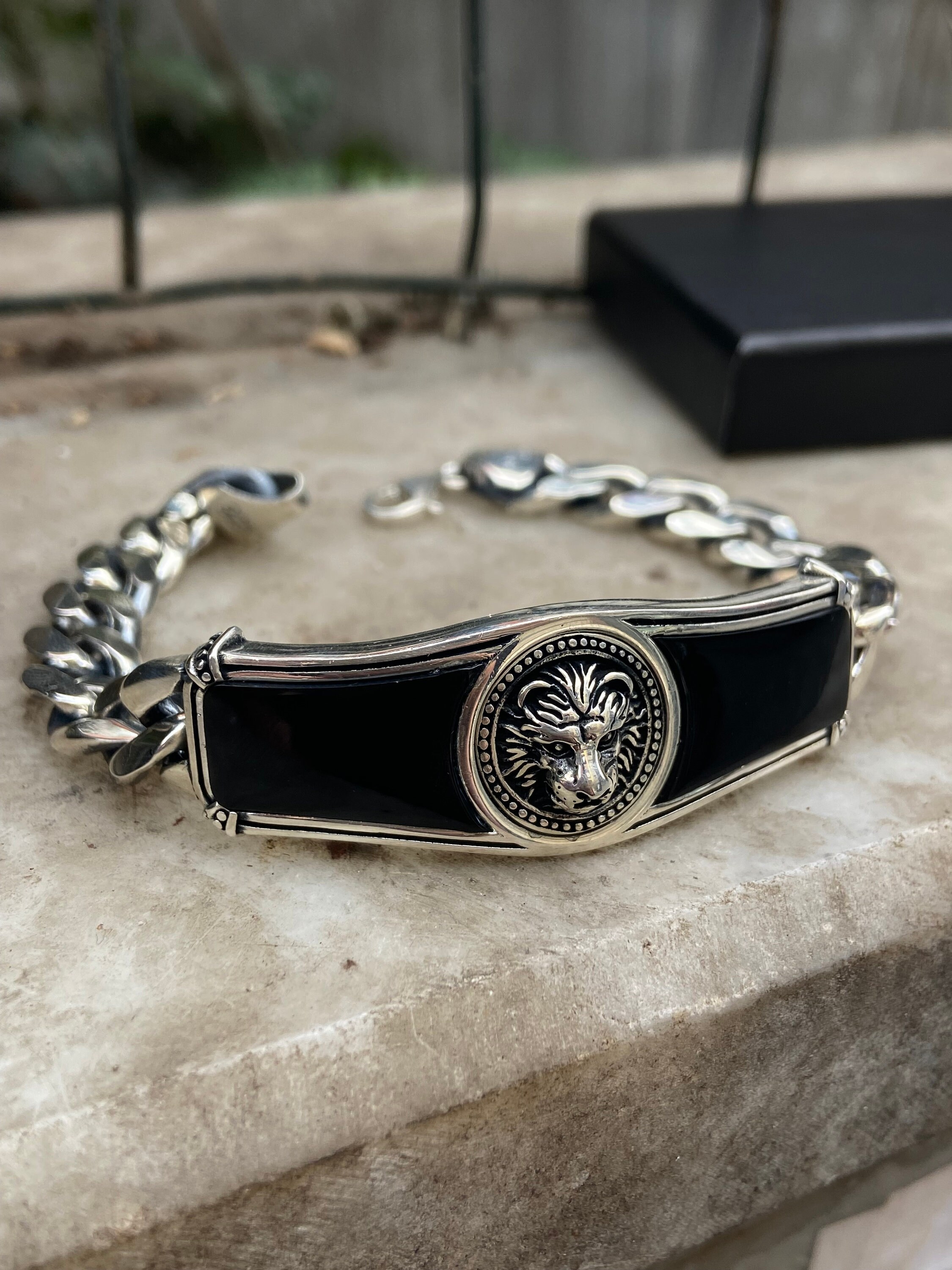 Silver Lion Bracelet , Handmade Lion Head Bracelet , Chain Silver Lion Bracelet , Handmade Lion Head Bracelet , Chain