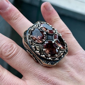 Men Silver Sultanite Ring, Silver Large Big Men Ring, Ottoman Style Ring, Turkish Handmade Ring, 925k Sterling Silver Ring, Gift For Men