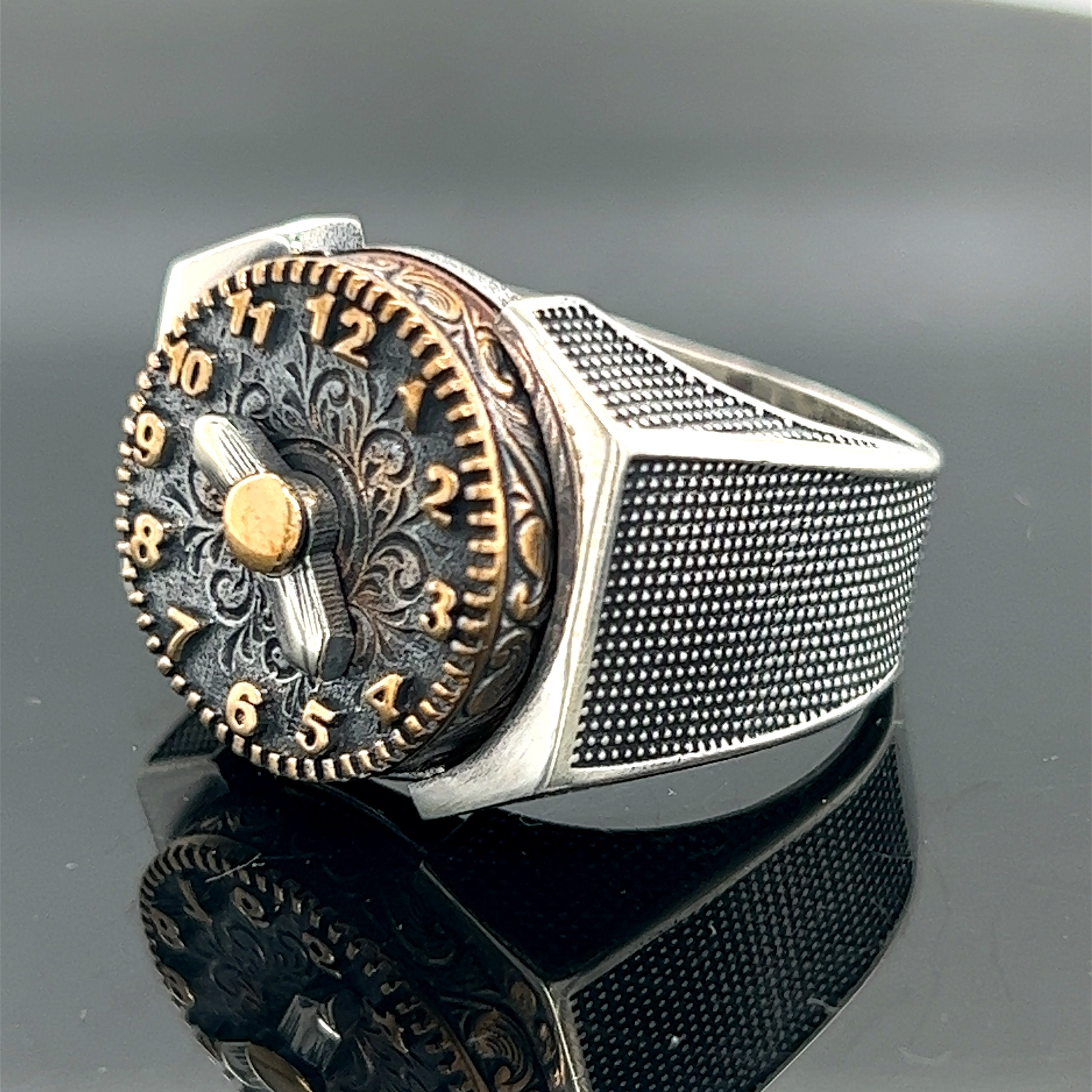 Silver Vintage Watch Ring , Silver Clock Ring , Animated Clock Ring ...