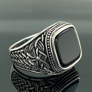 Mannen Black Onyx Signet Ring, trouwring voor mannen, vierkante Onyx Ring, minimalistische Signet Ring, 925k Sterling zilveren ring, cadeau voor hem
