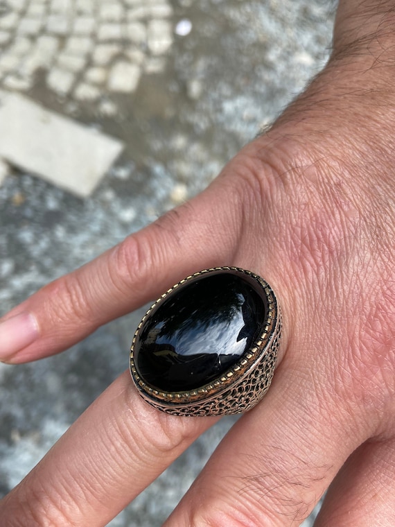 Elegant Square Men's Ring with Black Onyx