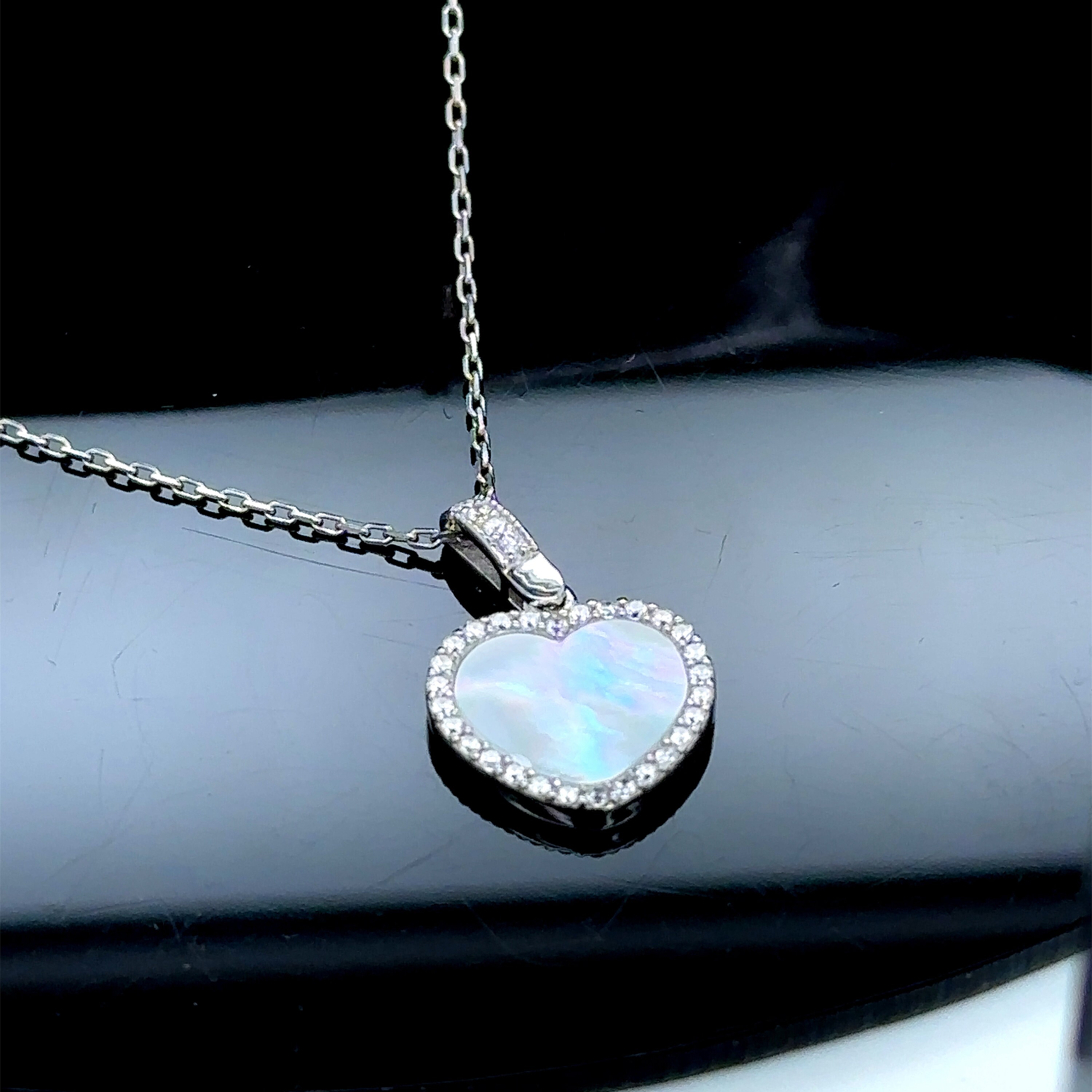 ★ROSEMONT★ Silver mother-of-pearl heart earrings necklace Mother of Pearl Heart Necklace, Mother of Pearl Earrings Set