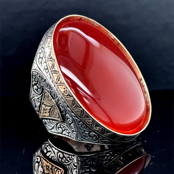 Anillo Ovalado De Piedra Preciosa Roja Natural De Cornalina