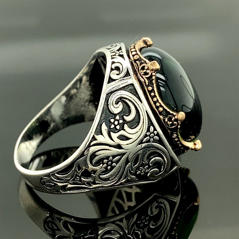 Men Handmade Ring Green Stone Ring Sterling Silver Vintage Etsy