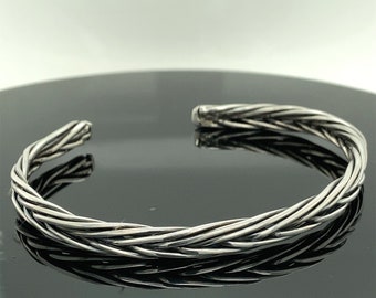 Pulsera espiral hecha a mano, pulsera tejida de plata, pulsera de puño de plata, pulsera ajustable unisex, pulsera de plata de ley 925k