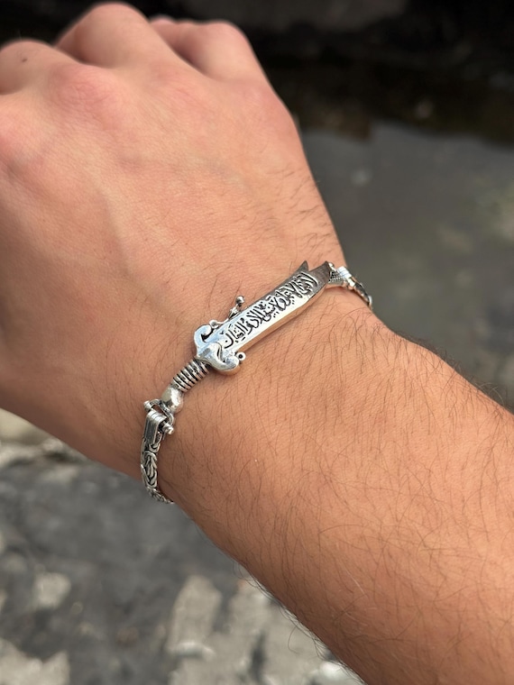 Silver Zulfiqar Sword Bracelet, Byzantine Chain Sword Bracelet, Hz