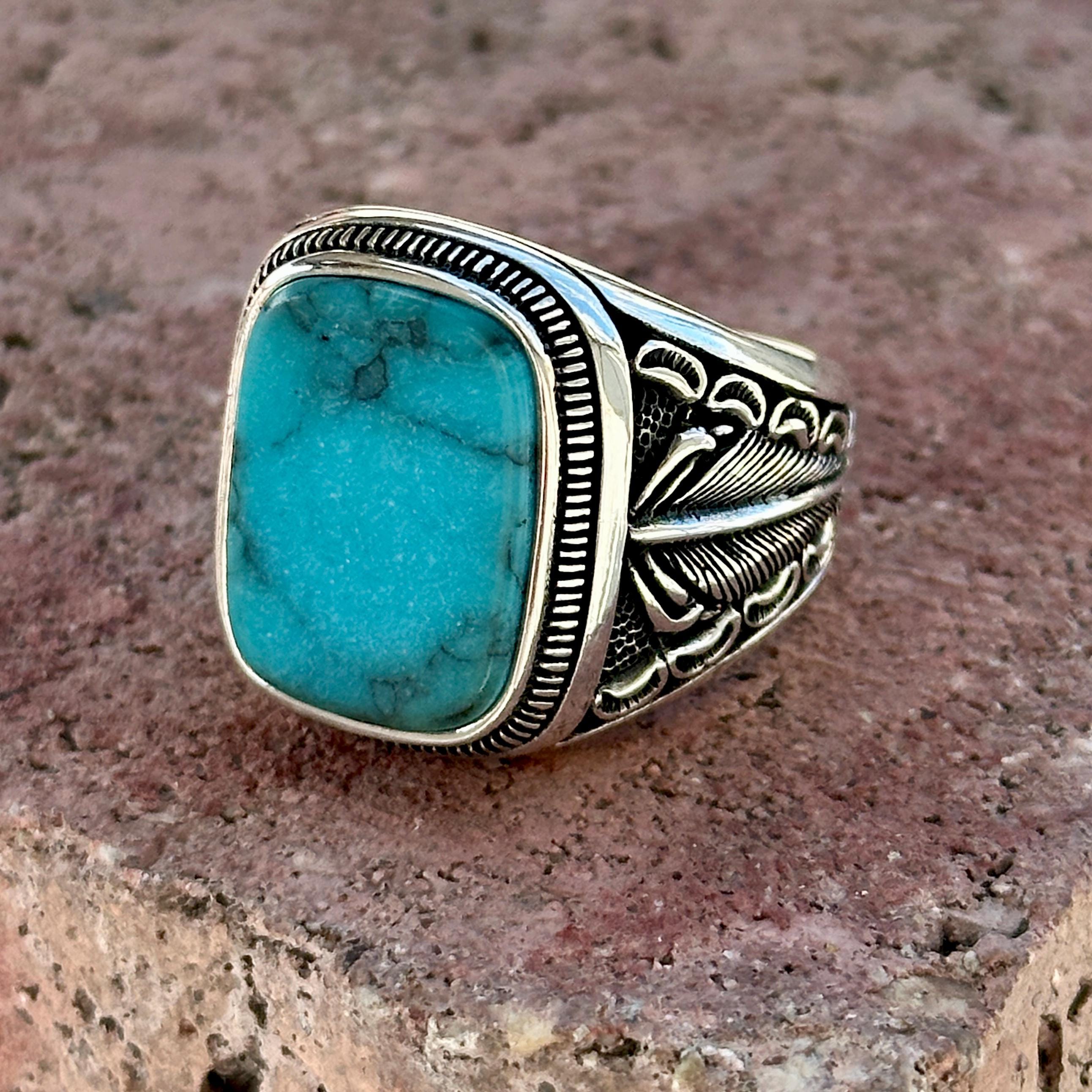 925 Sterling Silver Turquoise Ring, Men Turquoise Ring , Handcrafted ...