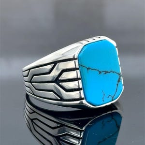 925 Sterling Silver Turquoise Ring, Vintage Classic Turquoise Ring, Men Blue Turquoise Ring, Sterling Silver Ring, Gift For Men,Gift For Him