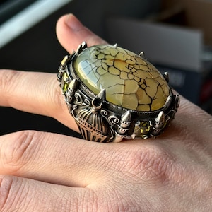 Men Silver Ring, Large Yellow Agate Ring, Men Agate Aqeeq Ring, Turkish Handmade Mosque Ring, 925 Sterling Silver Ring, Gift For Men