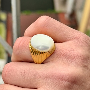 Silver Gold Mother Of Pearl Ring, Men Pearl Ring, Gold Signet Ring, Classic Modern Men Ring, Handmade Men Ring, 925k Sterling Silver Ring
